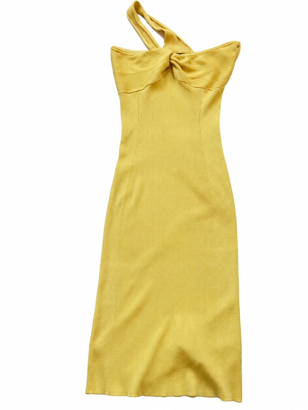 NWT House of Harlow 1960 Yellow Ribbed One Shoulder Midi Dress M $225